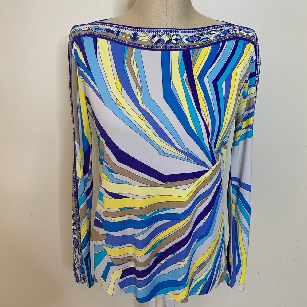 Emilio Pucci Rare Geometric Boat Neck Blouse
